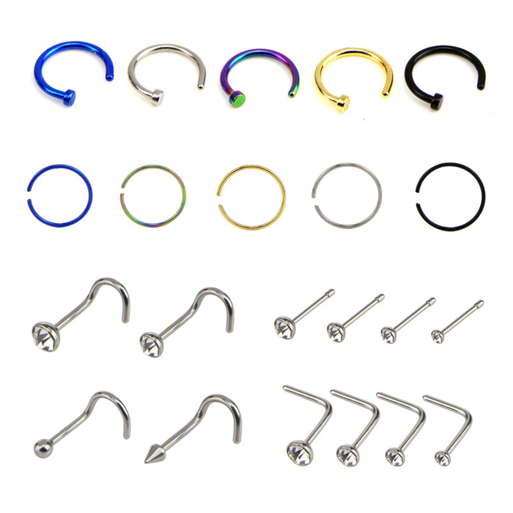Body Jewelry Ideas - 22-teiliges Set aus Nasenringen und -steckern