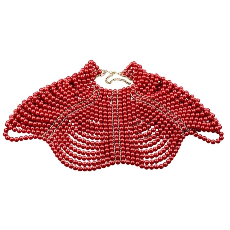 Body Jewelry Chain - 49MD Eleganter Damen-Schal mit mehrlagigen Perlen,