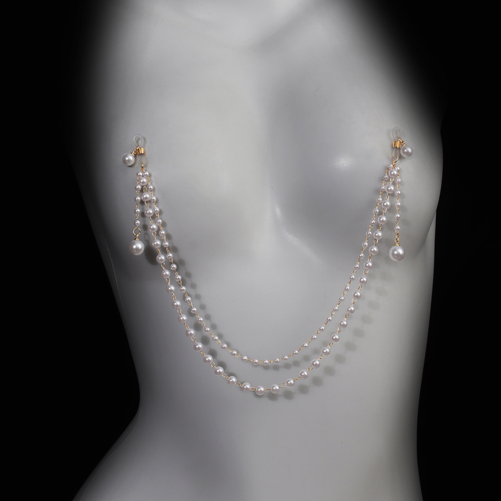 Body Jewelry Retainers - Imitationsperlen-Quasten-Brustkette ohne Piercing, Nippel-Accessoires, sexy Nachtclub-Damen-Bikini-Körperkette,