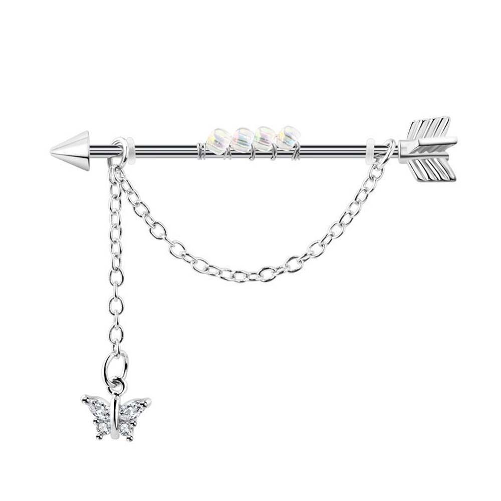 Industrial Barbell Long - Piercing-Herzanhänger, Punk-Stil, Pfeil-Barbell, langer Ohrstecker, Knorpel-Ohrstecker,