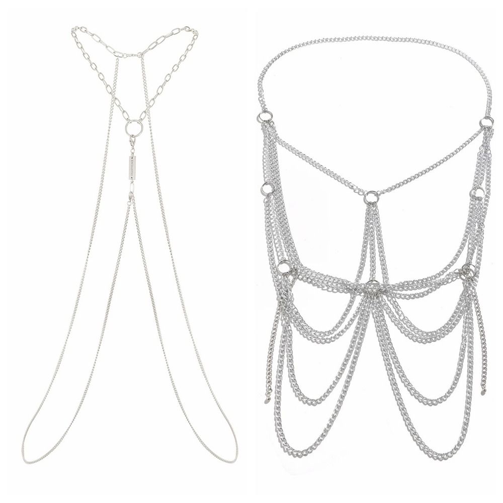 Body Jewelry Materials - Aluminium-Material Körper-Kreuzkette Silberfarbene Metall-Quasten Mehrschichtige Kreiskette