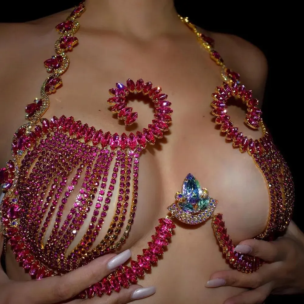 Body Jewelry Retainers - Rave rosa Kristall Brust halterung sexy