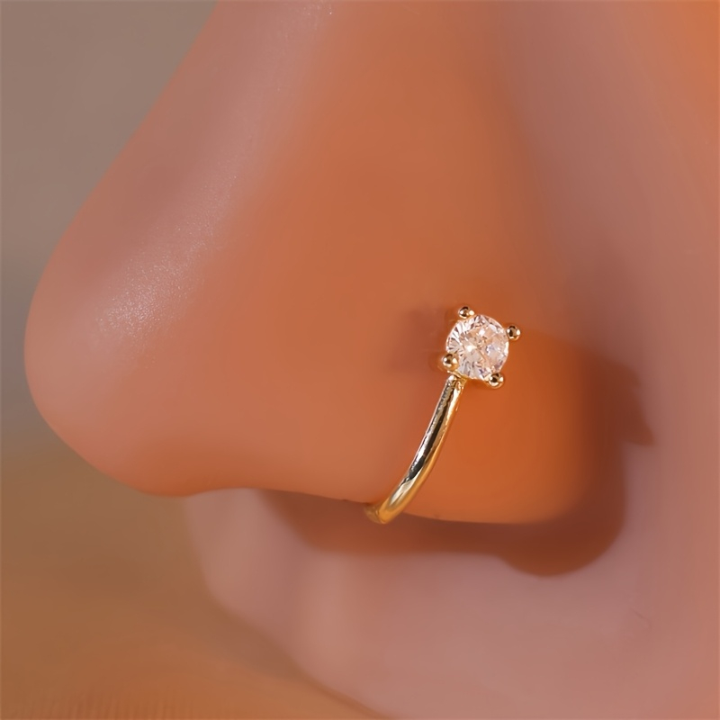 Body Jewelry Materials - 1-teiliger runder Zirkon-Nasenring, nicht perforiert, weiblich,