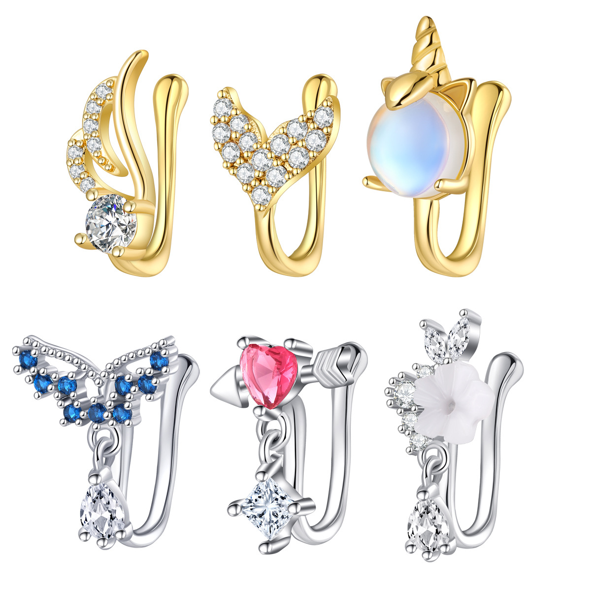 Body Jewelry Hoops - Fake Nasenpiercing-Schmuck, hochwertiges Kupfer mit CZ-Nasenmanschette,
